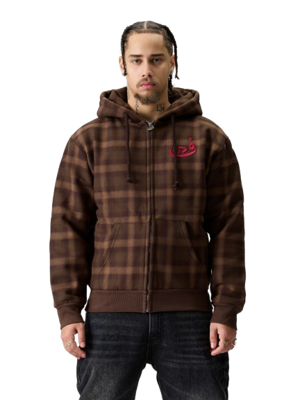 Zip Hoodie Plaid - Brown